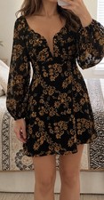 Lulus Dressed Up Darling Black Floral Balloon Sleeve Mini Dress Size L