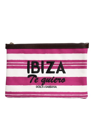 Dolce & Gabbana Pink White Stripes Printed Clutch Pouch Women's Bag Authentic