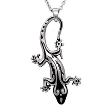 Tribal Gecko Silver Pendant Necklace Boho Lizard Jewelry