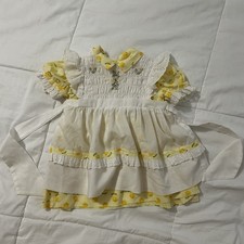 Vintage Polly Flinders Hand Smocked Dress 24 Month Baby Girl Yellow Roses Lace