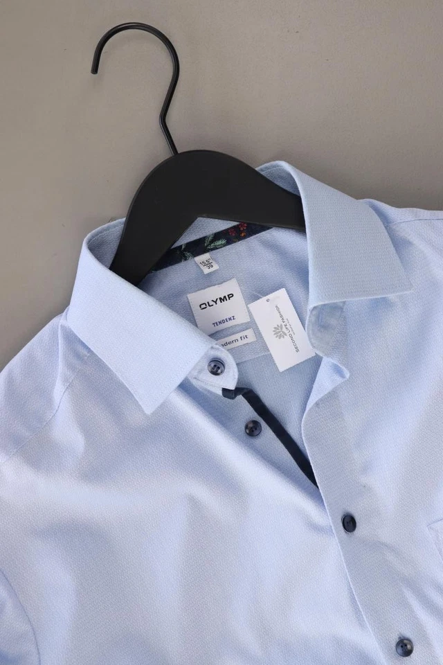 ✨ Olymp camicetta per uomo taglia Hemdgröße 39, M, 50 blu di cotone ✨ - Immagine 3 di 4