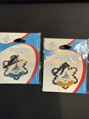 Torino Olympics Pin 2006 Higher Ski Jump Swifter Speed Skater Pin Set Of 2