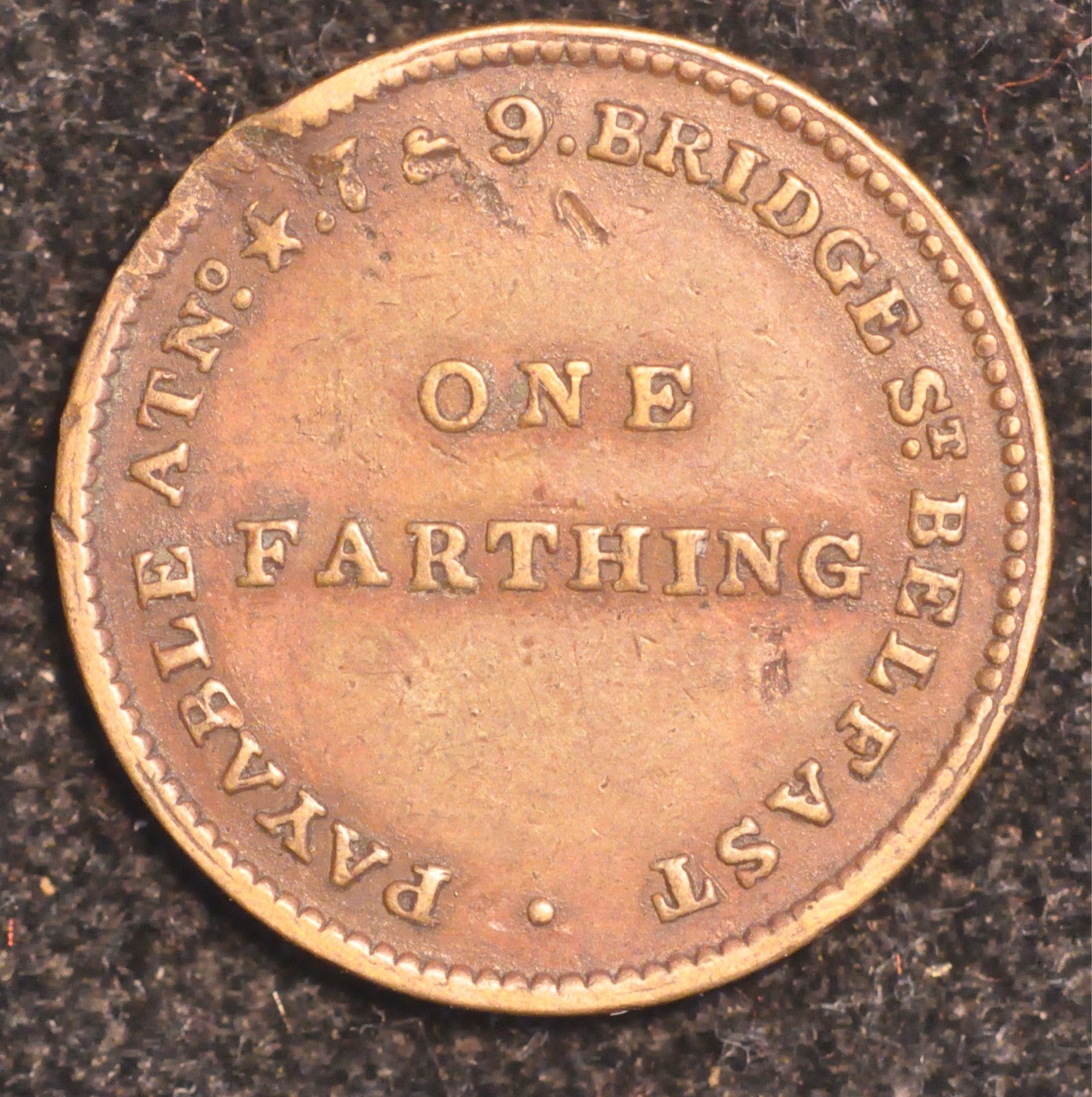 Ireland Unofficial Farthing Token John Arnott Silk Merchants Belfast (T100)