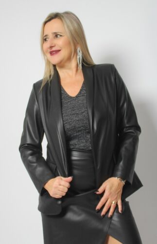 Leder-Blazer in Edel-Business Style aus hochwertigem Kunstleder in schwarz - Bild 2 von 12