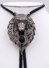 Rodeo Bolo Tie Western Cowboy Wolf Black Leather Necktie New Free Ship 6496