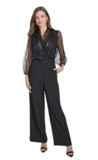 NWT Halston Women's Sequined Jumpsuit Size 8 Black Pockets Party Wedding