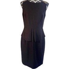 Tahari NWT Lace Back Sheath Cocktail Evening Dress 10 Ruffled Lace LBD Black