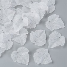 50Pcs White Transparent Frosted Acrylic Leaf Pendants Crafts Jewelry Making 24mm