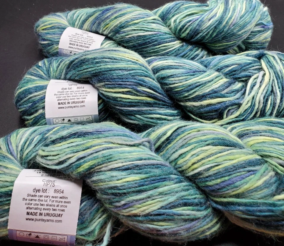 3 HILOS PINTADOS A MANO LAVA HANKS OF CITYARNS COLOR #75 AZULES VERDES LANA BLD Foto 3 de 4