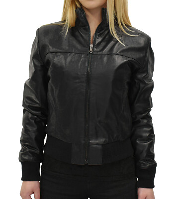 Bomberjacke Damen Echtleder Schwarz Sportlich Wolle Jacke Mode VIETRI LEATHER