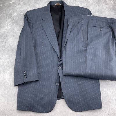 Macys Design Studio Suit Men 44 35Wx28L Gray Stripe Classic Career Wool USA 