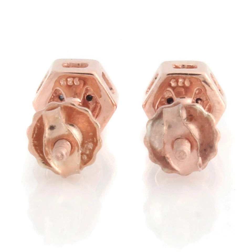 Beautiful Hexagoan Stud Earrings Real Black Diamond 14K Rose Gold Plated Silver - Image 3 of 4