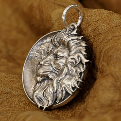 LINSION 925 Sterling Silver Embossed Lion Pendant Mens Punk Pendant TA337B JP - Picture 6 of 12