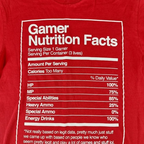 Gamer T-Shirt Nutrition Facts Short Sleeve Size Youth Med Red No Size Graphics - Imagen 3 de 13