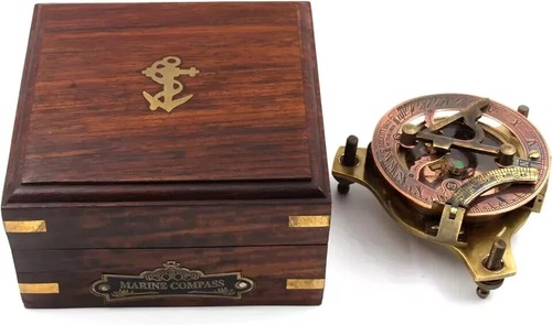 Vintage Marine WEST London Antique 2.5" Brass Sundial Compass - 第 3/8 張圖片