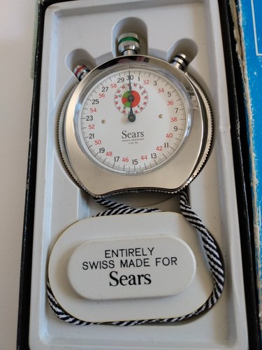 Sears 19926 Swiss Made 1/10 Wind Up Stop Watch Box  Instructions Receipt Vintage - 第 2/9 張圖片