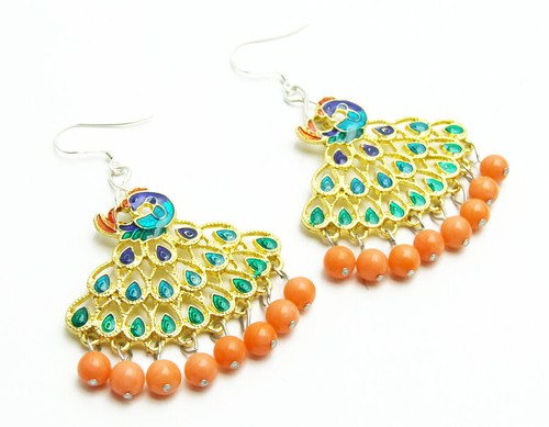 40mm Multicolor Peafowl Pendant Earring for Women 5mm Pink Coral Dangle Earring - Picture 3 of 5