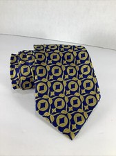 Vintage Men  s Washable 100 Dacron   Navy Blue  Gold Textured Necktie-60  s-70  s