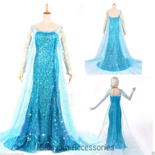 NEU Eiskönigin Elsa Damen Erwachsene Karneval Hochzeit Cosplay Kostüm Kleider DE - Bild 7 von 15