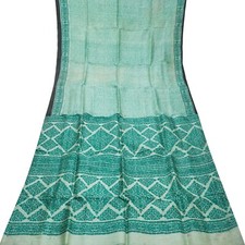 Namaste Vintage Green Sarees 100 Pure Silk Printed Indian Sari 5YD Craft Fabric