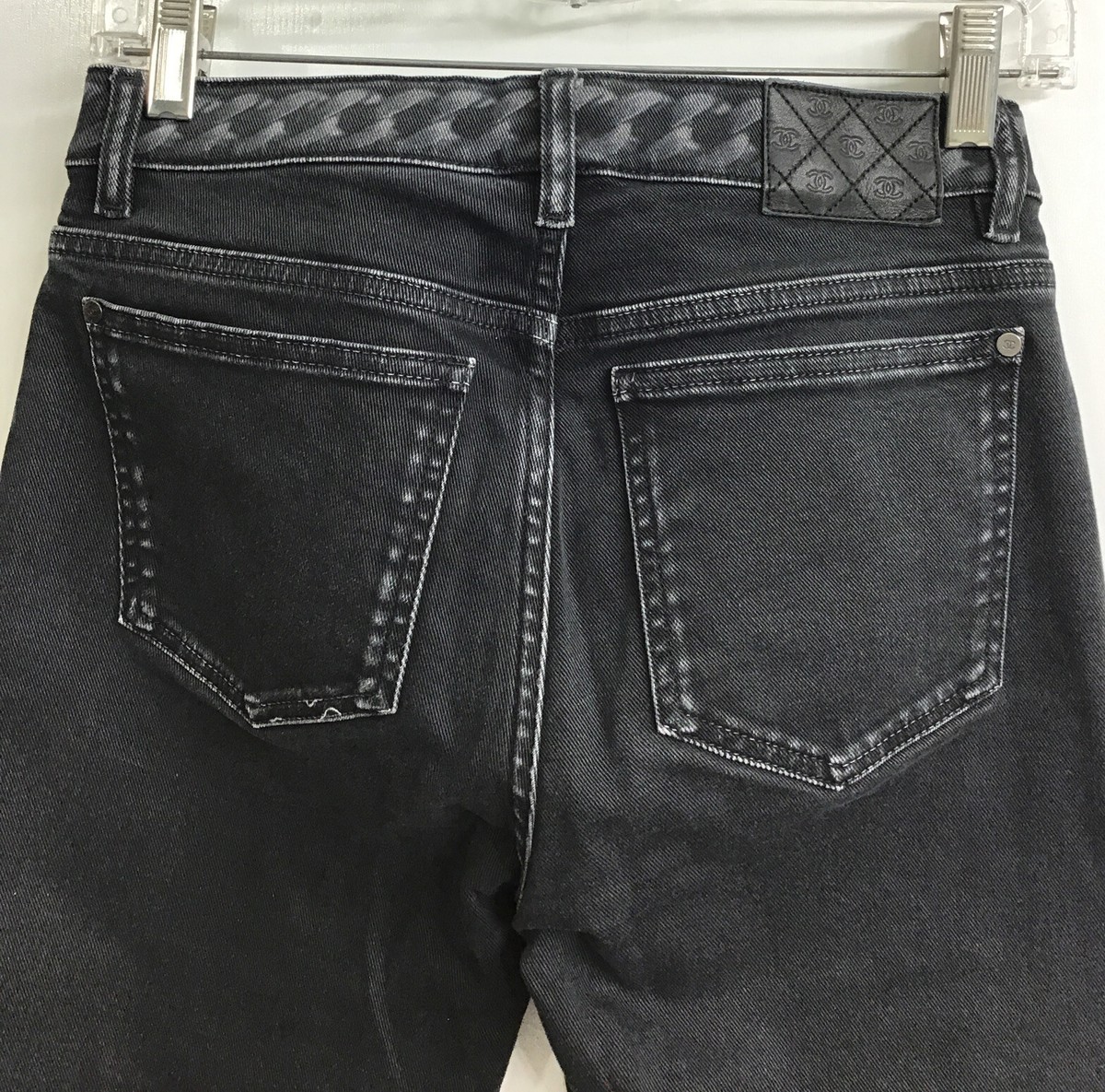 Chanel Jeans Black SkinnyStretch White Bleach Chain Print Chanel Jeans Black SkinnyStretch White Bleach Chain Print