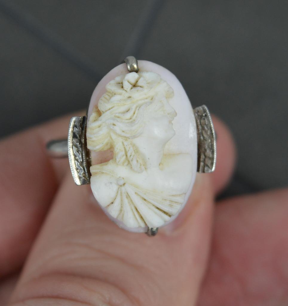 Antique Solid Silver and Cameo Solitaire Ring c19… - image 10