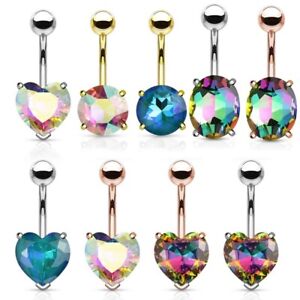 316L Steel Curved Belly Navel Ring 14G 3/8" Crystal AB 316L Steel Curved Belly Navel Ring 14G 3/8" Crystal AB