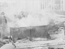 8" x 10" 1941 Photo Melting tar for roofing on emergency defense office construc