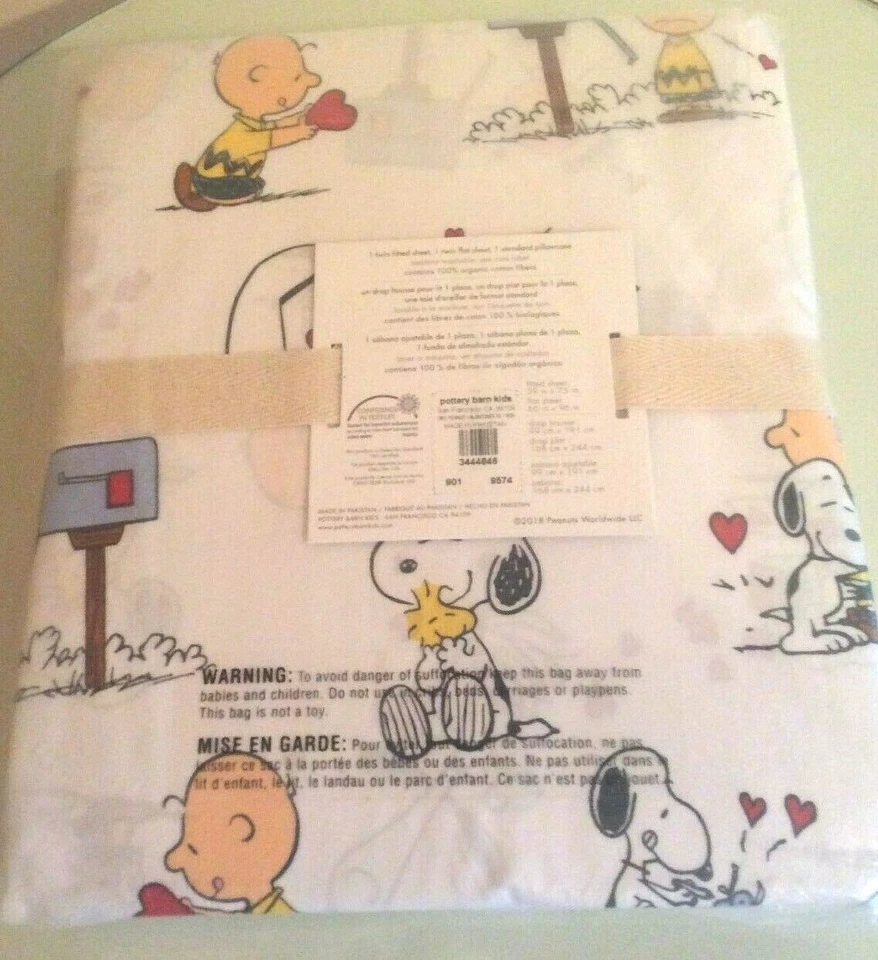 Juego de sábanas dobles Snoopy Pottery Barn Holiday Birthday Peanuts corazón Disney, Foto 4 de 4