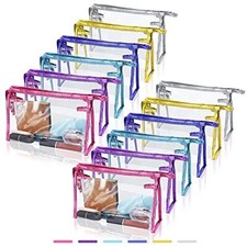 SITAKE 12 Pcs Portable Transparent Cosmetic Bags, Clear 12 pcs 6 colors