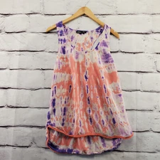 GYPSY GLOBAL VILLAGE Tank Womens Small Tie Dye Pom Pom Trim Pullover