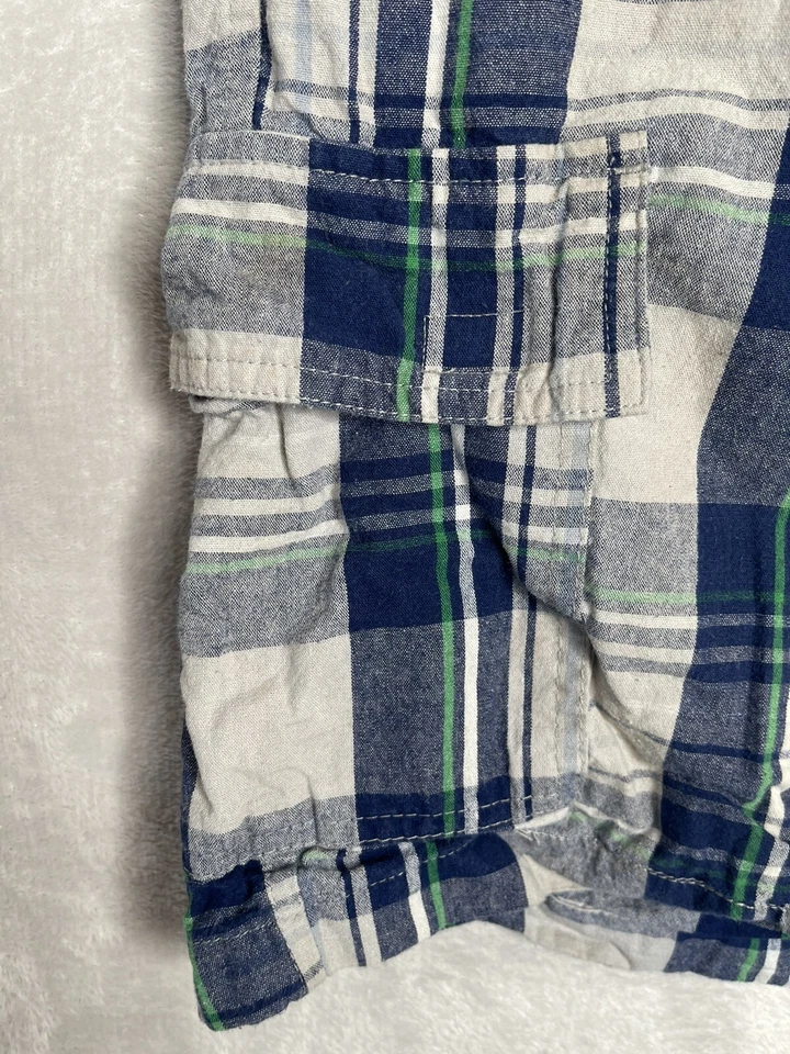 OT REVOLUTION Men's 34 Blue White Green Plaid 100% Cotton Cargo Pocket Shorts - Image 3 of 4