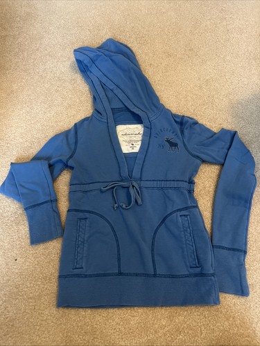 Abercrombie Girls Blue Long Sleeve Size Medium Bow tie Moose Pockets Hoodie