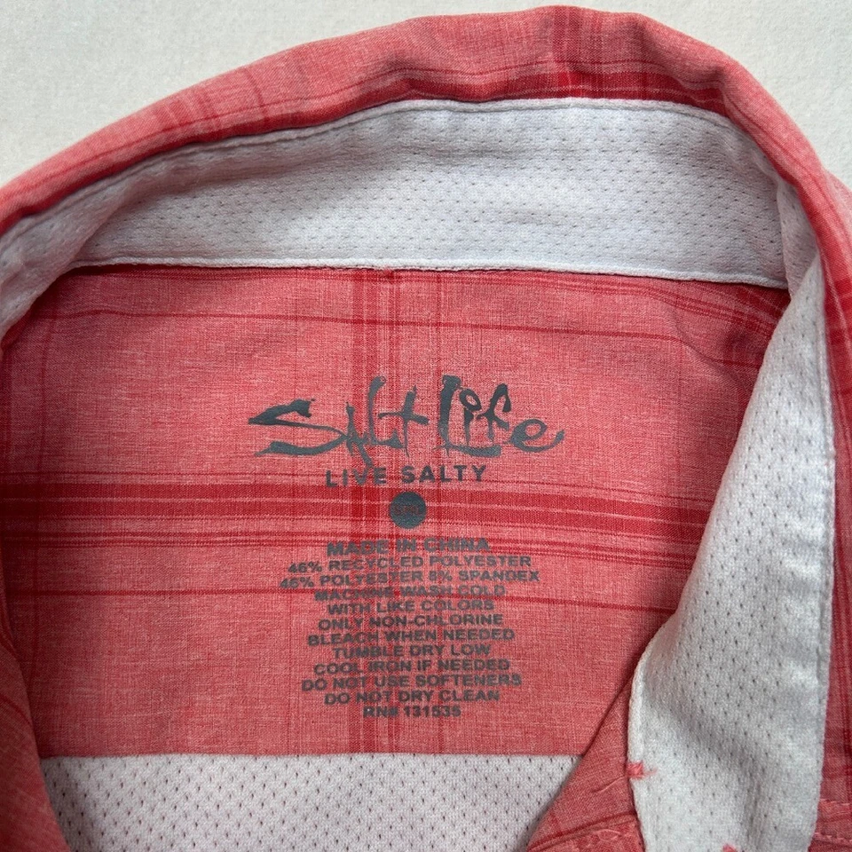 Salt Life SLX UVapor Fishing Shirt Mens Small Red Plaid Roll-Up Long Sleeve - Image 4 of 4