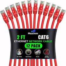 Cat 6 Ethernet Cable 2 ft 12-Pack - High-Speed LAN Cable Internet Cable Patch...