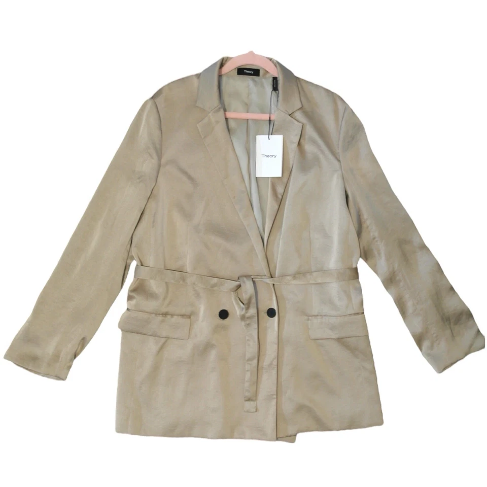 Theory Double-Breasted Belted Blazer – Crushed Satin, Size L £450 - Image 3 of 4
