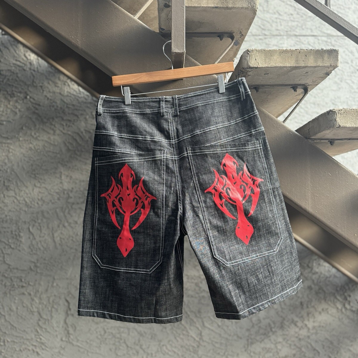 Vintage Jnco Type Shorts Black Denim Jean Baggy Loose Skate