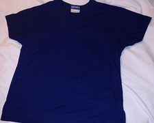 CREST Scrub Top Sz S Dark Blue SS Small Shirt Style 110 Polyester Cotton V-Neck