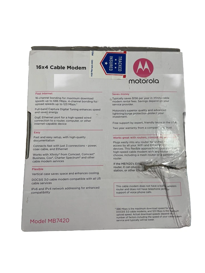 Motorola 16X4 Cable Modem Model MB7420, 686 Mbps New Open Box - Image 2 of 4