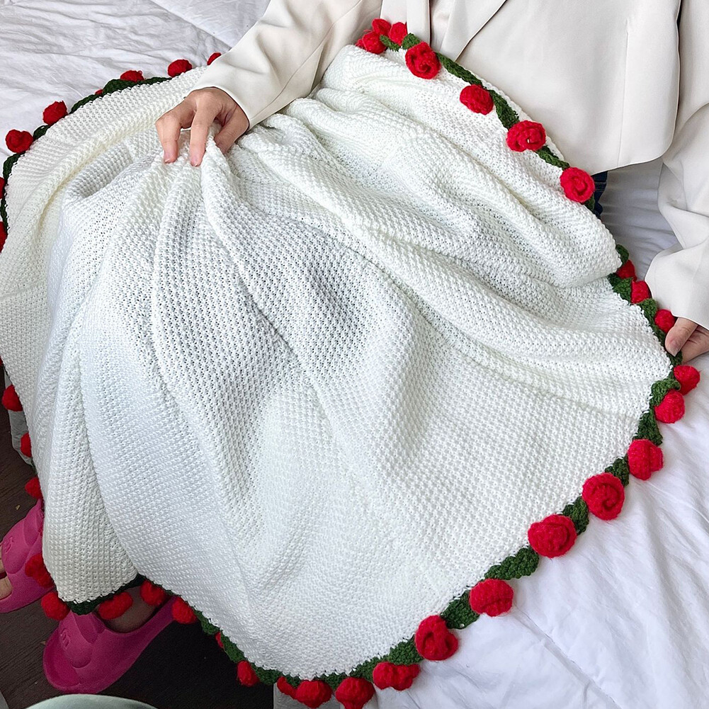 KLYso Coperta Con Bouquet Di Rose E Fiori All'uncinetto Fatta A Mano – Coperta Da Letto Floreale Lavorata A Maglia Romantica A Sorpresa, Regalo(Material Kit-colorful 80cm