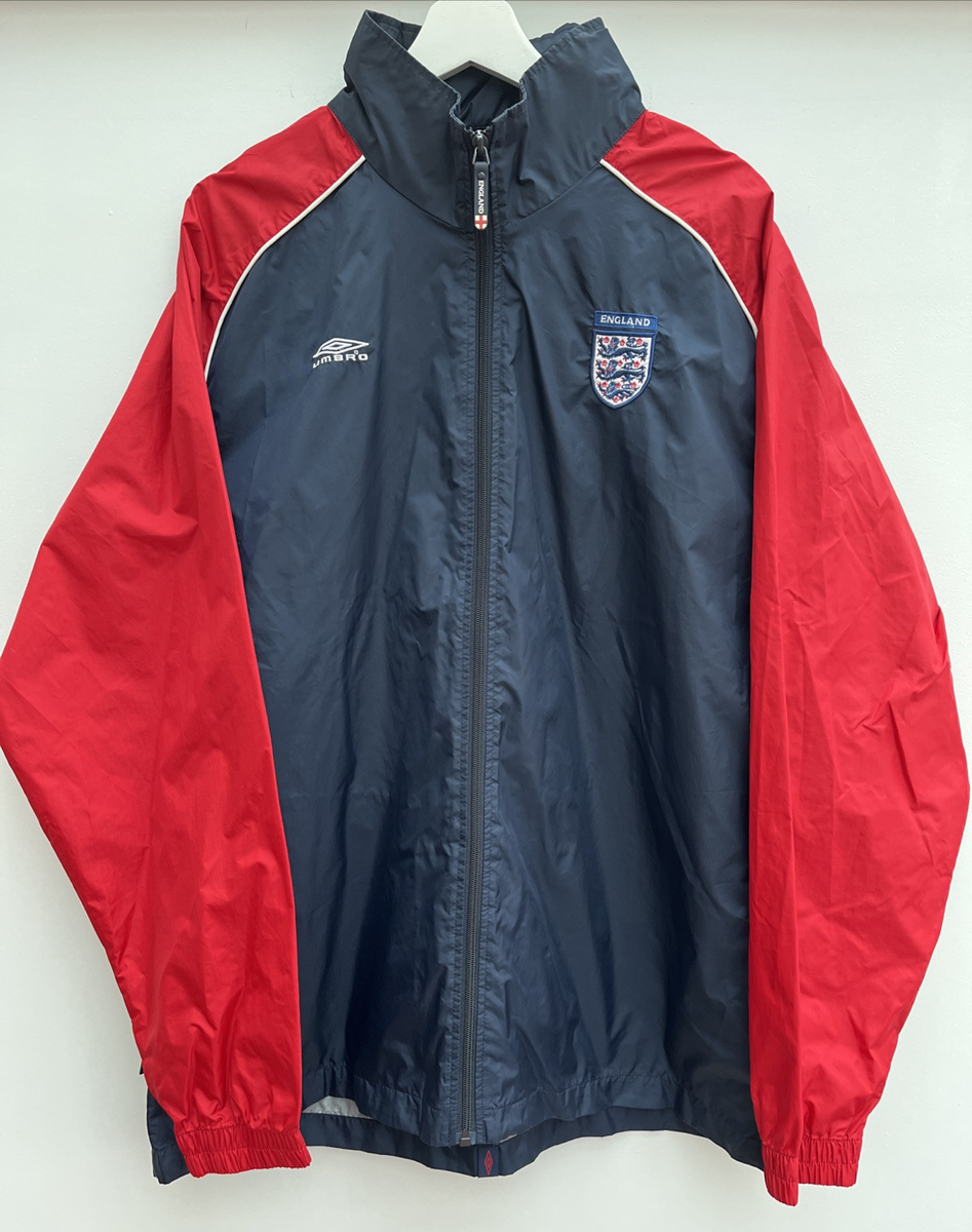 Vintage England Football Rain Jacket Umbro Blue Red Full Zip Retro