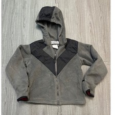 Columbia Youth Fleece Hoodie Jacket w/ fold-over hand covers Gray Black Size 4/5