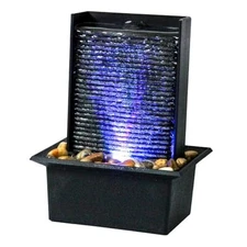 Small Indoor Tabletop Fountain with LED Lights, Relaxing Desk Waterfall 