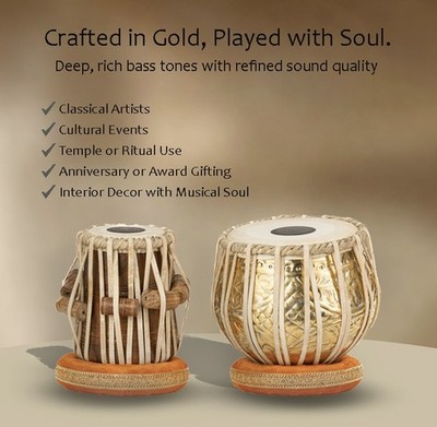 QUEENBRASS Brass Tabla Set/Engraved-Bayan Wood Dayan Cushions Hammer Bag Kit