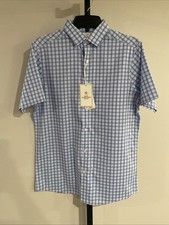 Hart Schaffner Marx SMALL Short Sleeve SHIRT BLUE performance BRAND NEW 89 A5