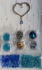  Mixed Bead Soup Mixed Lot Craft Beading Metallic Blue Mix Heart Suncatcher 