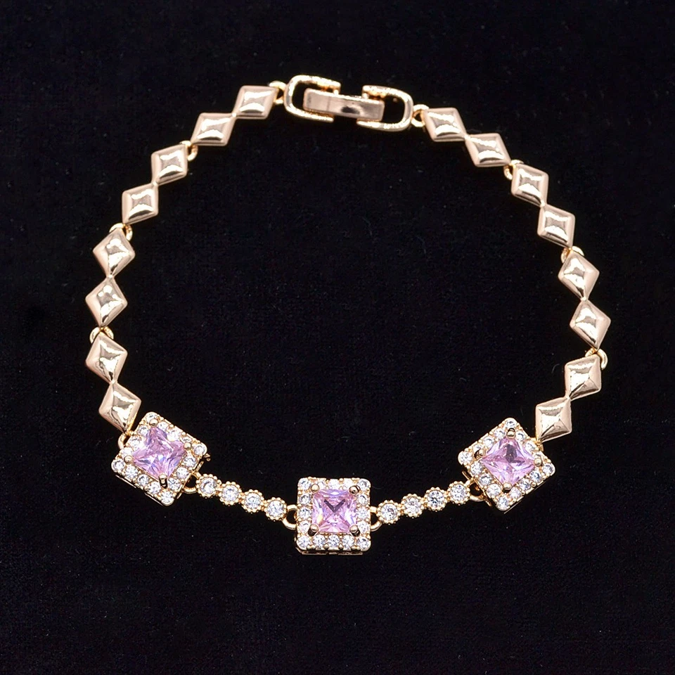 Brazalete cuadrado topacio místico rojo de moda relleno de oro amarillo de 18 quilates para mujer Foto 4 de 4