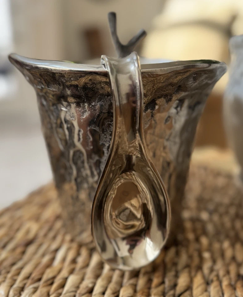 Cubo de hielo niquelado texturizado Zodax ramita remate tapa y cuchara vajilla orgánica Foto 2 de 4