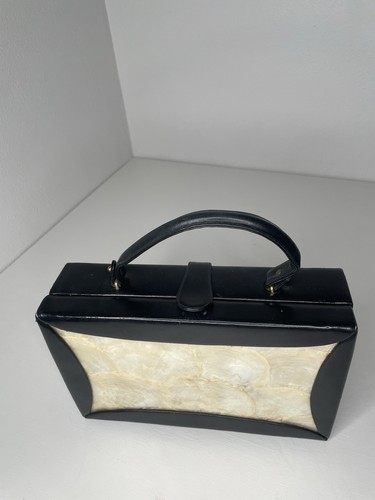 Vintage Berger Bags bb Shell And Black Leather Briefcase Style Purse Handbag SEE - Picture 11 of 22