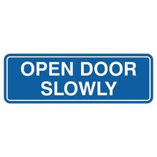 Standard Open Door Slowly Wall Sign Blue Large, Business Safety Alert 1 Pack